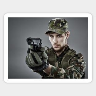 Military guy shooting Sticker